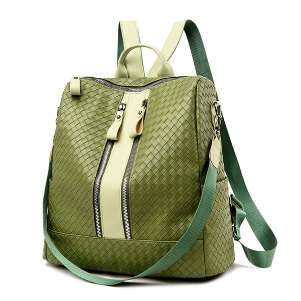 

Zipper Front Braided Pattern Backpack, Green