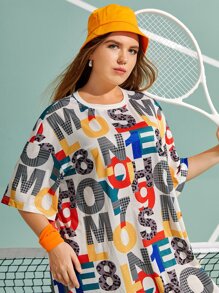 Mulvari Plus Letter Graphic Drop Shoulder Tee Dress - Multicolor - View 3