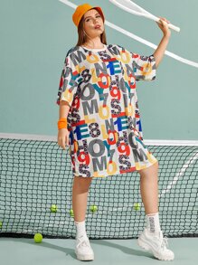 Mulvari Plus Letter Graphic Drop Shoulder Tee Dress - Multicolor - View 4
