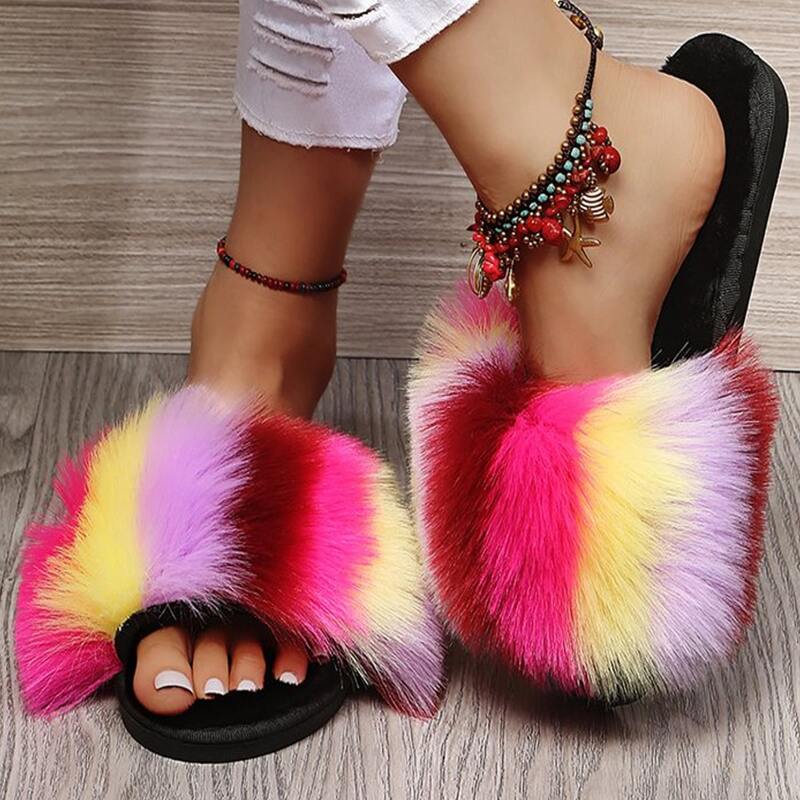 

Open Toe Fluffy Slippers, Hot pink