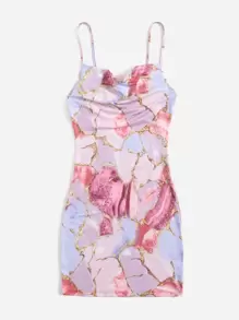 SHEIN Essnce Marble Print Cami Bodycon Dress - Multicolor - View 5