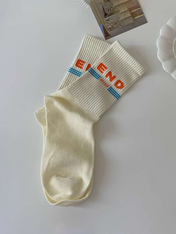Letter Graphic Crew Socks SHEIN USA