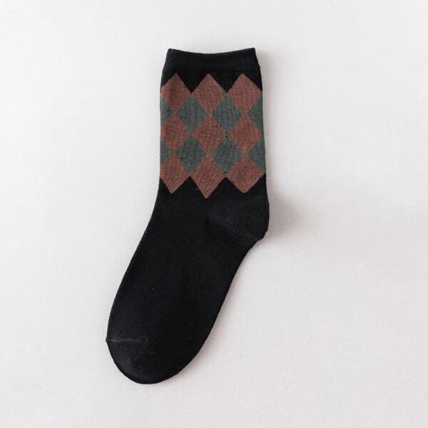 

Geometric Pattern Crew Socks, Black
