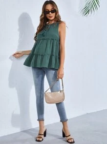 SHEIN Maternity Tassel Tie Ruffle Hem Tank Top
