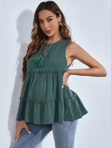 SHEIN Maternity Tassel Tie Ruffle Hem Tank Top