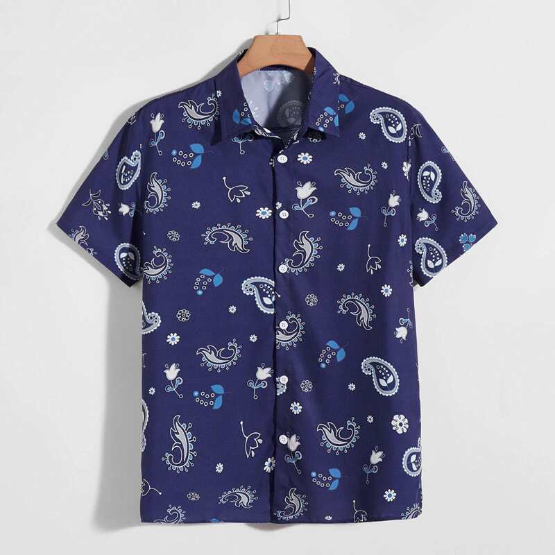 

Guys Paisley Print Shirt, Navy blue