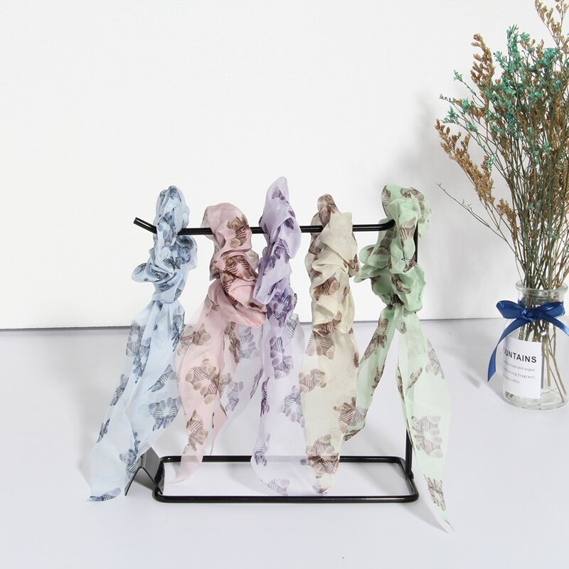 

5pcs Bear Pattern Scrunchie Scarf, Multicolor