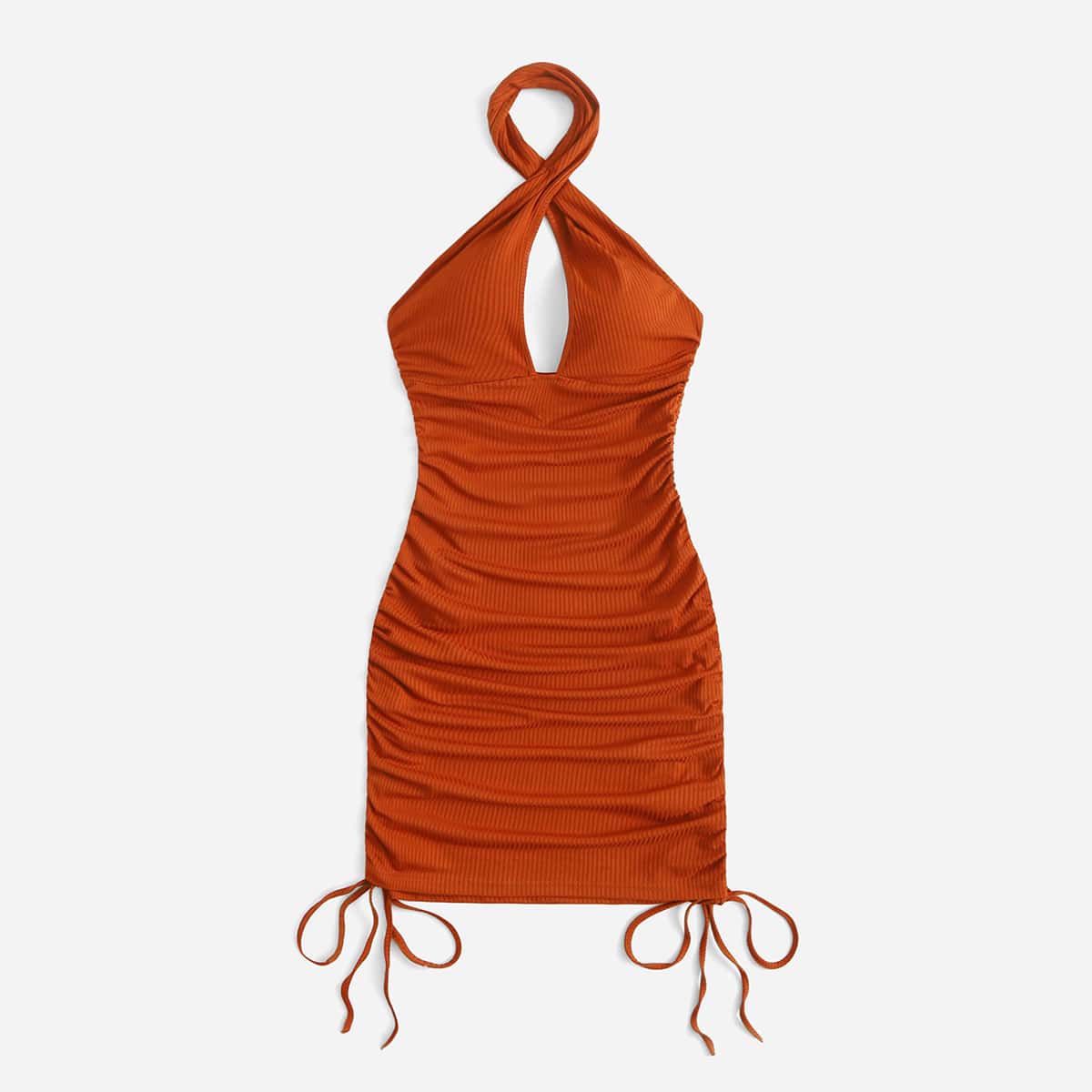 

Solid Drawstring Criss Cross Halter Dress, Orange