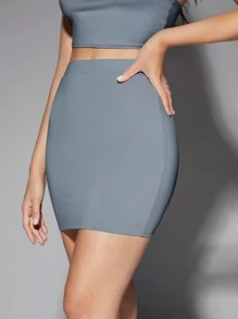 SHEIN Unity Solid Bodycon Skirt - Dusty Blue - View 1