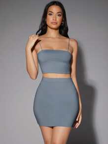 SHEIN Unity Solid Bodycon Skirt - Dusty Blue - View 4