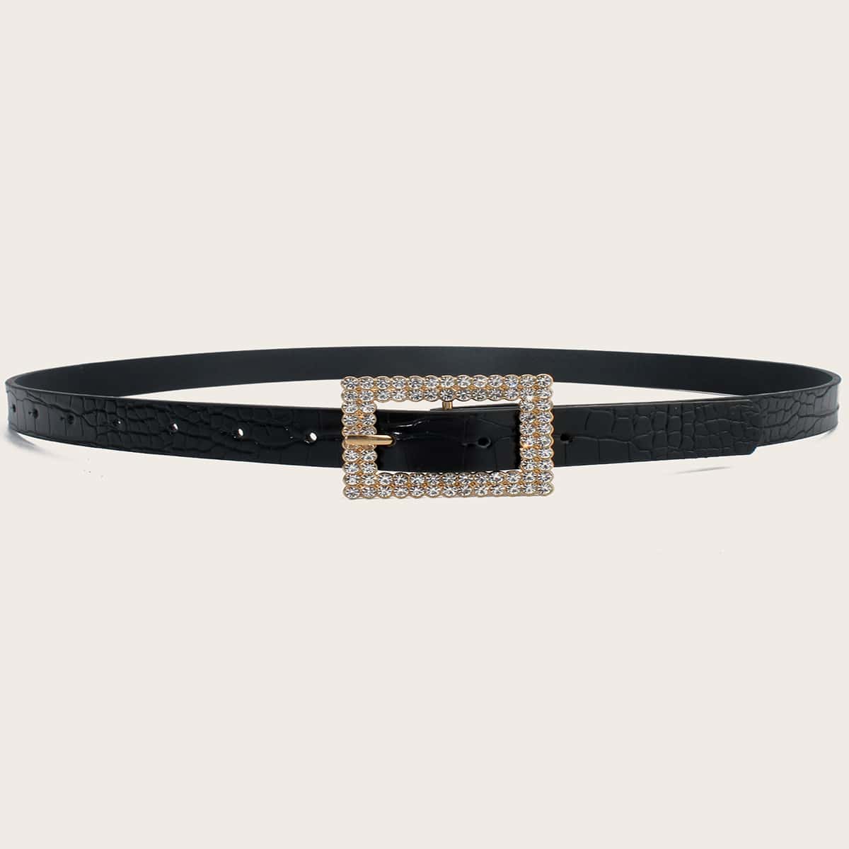 

Rhinestone Decor Buckle Belt, Black