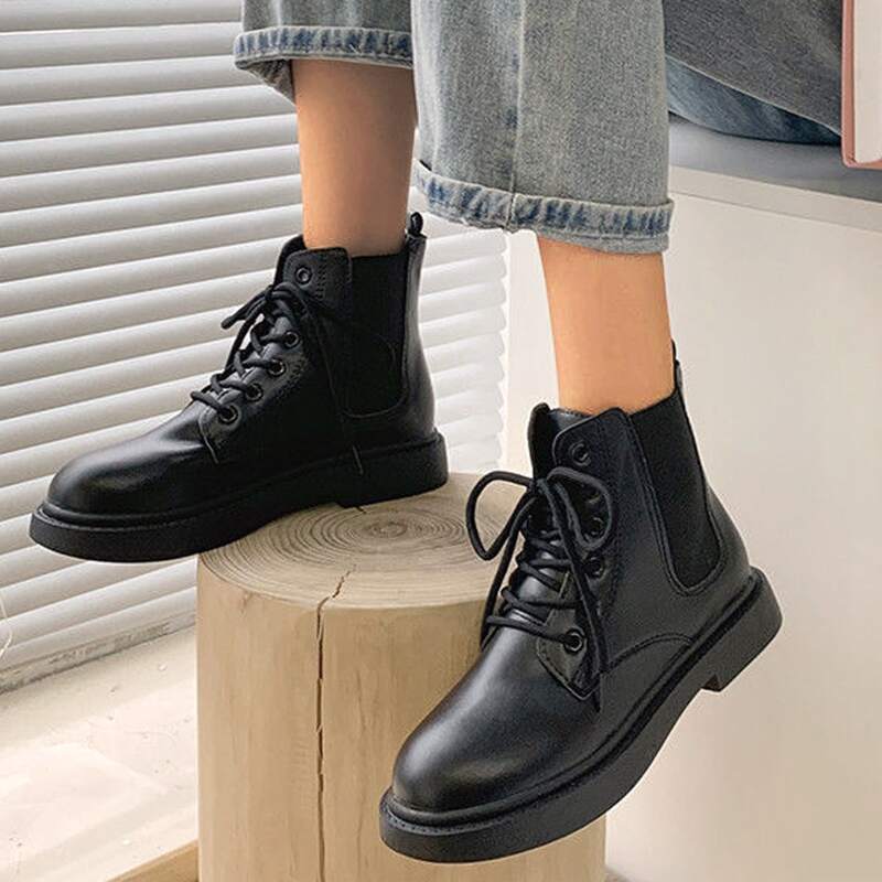 

Lace-up Front Combat Boots, Black