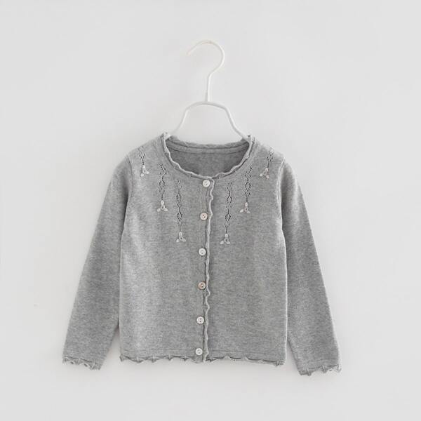 

Toddler Girls Lettuce Trim Button Front Cardigan, Grey