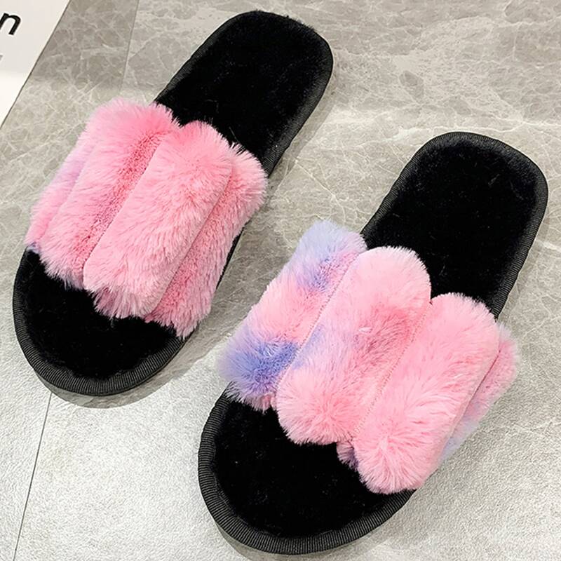 

Open Toe Fluffy Slippers, Pink