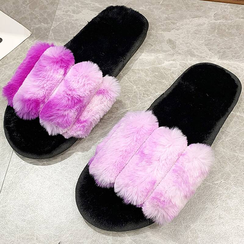 

Open Toe Fluffy Slippers, Purple