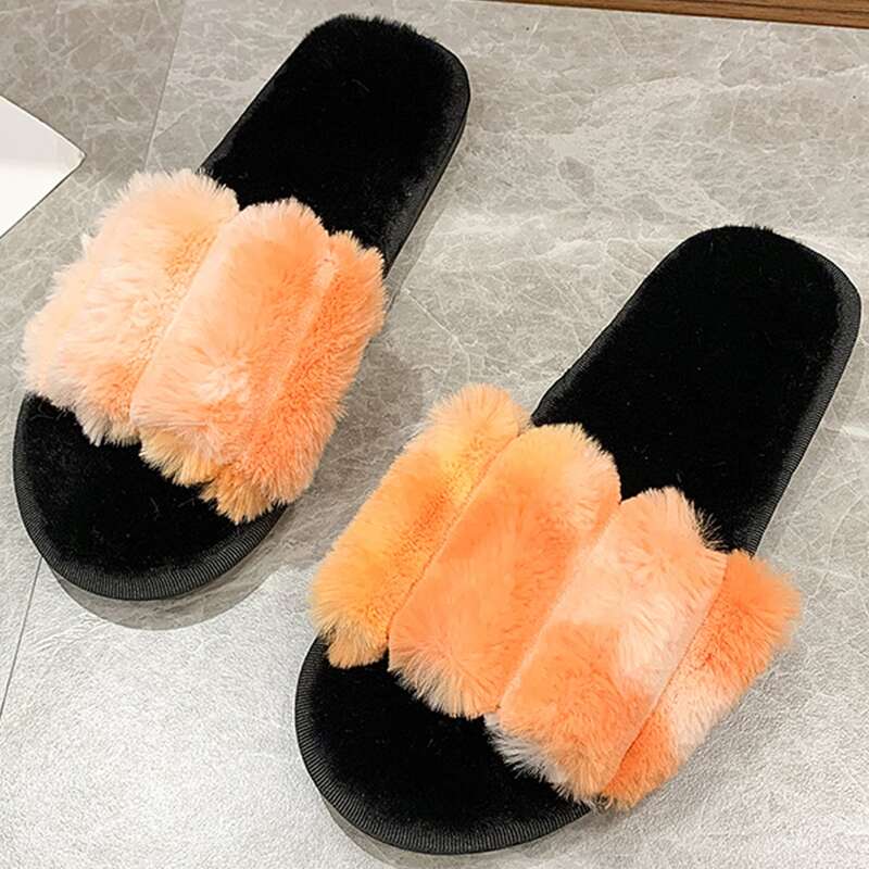 

Open Toe Fluffy Slippers, Orange