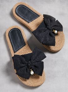Chanclas con diseño de lazo y perla artificial - Negro - Ver 1