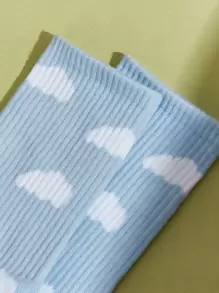 SHEIN MOD Cloud Print Crew Socks - Blue - View 3