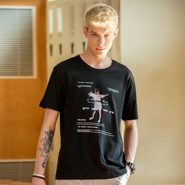

Men Figure & Letter Graphic Tee, Black