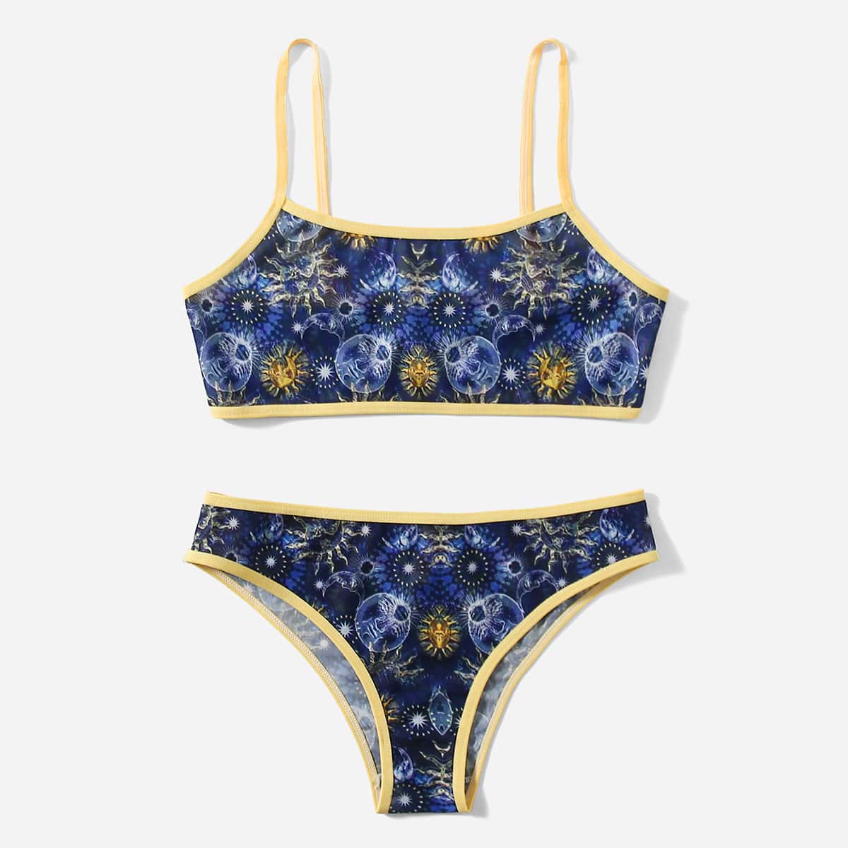 

Sun & Moon Print Contrast Binding Lingerie Set, Multicolor