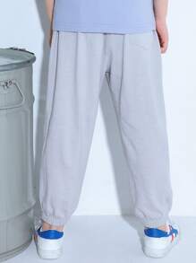 男孩素色束腳褲 - 淺灰色 - 查看 2