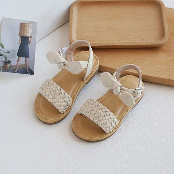

Toddler Girls Braided & Knot Bow Slide Sandals, Beige