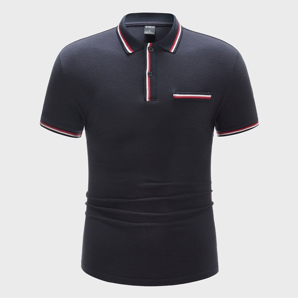 

Men Striped Trim Polo Shirt, Navy blue