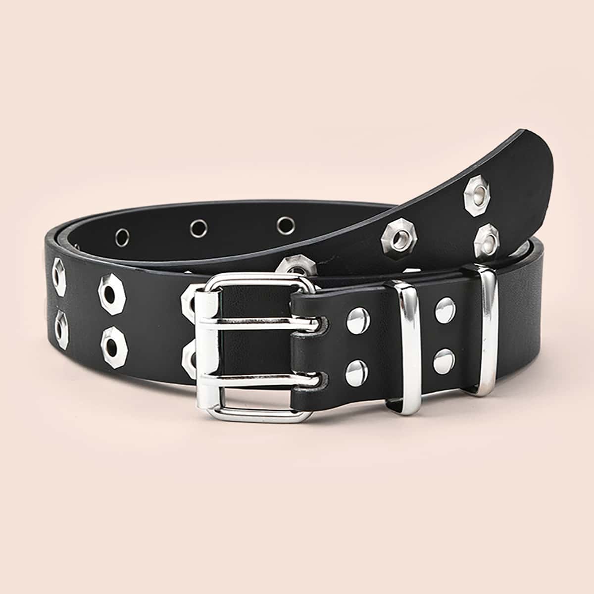 

Studded Decor Square Buckle Belt, Black