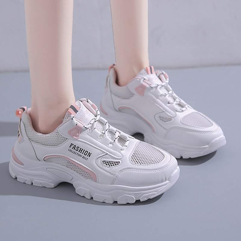 

Lace Up Front Mesh Panel Sneakers, Pink