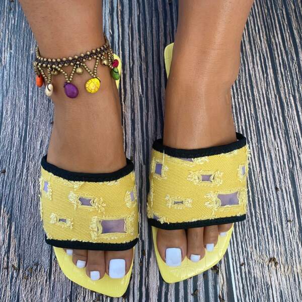 

Ripped Detail Slide Sandals, Yellow