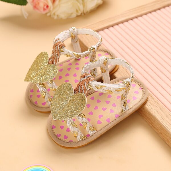 

Baby Girl Heart Decor Braided Detail Slide Sandals, Gold