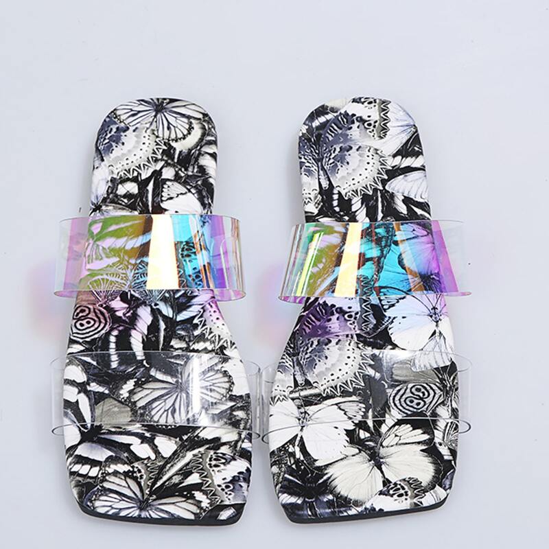 

Clear Band Slide Sandals, Black