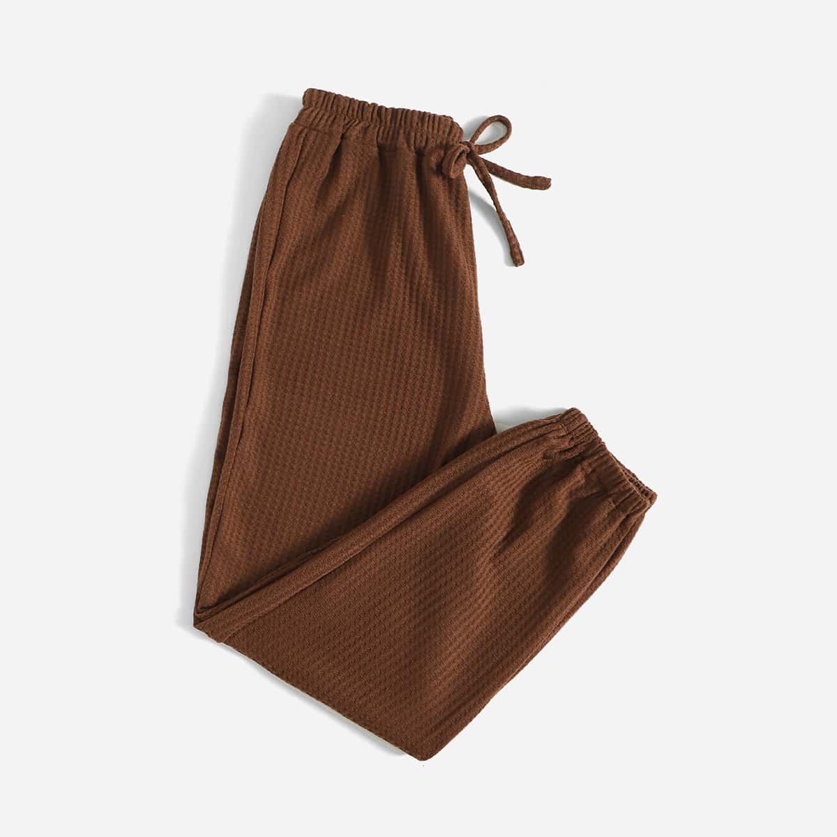 

Drawstring Waffle Knit Pants, Coffee brown