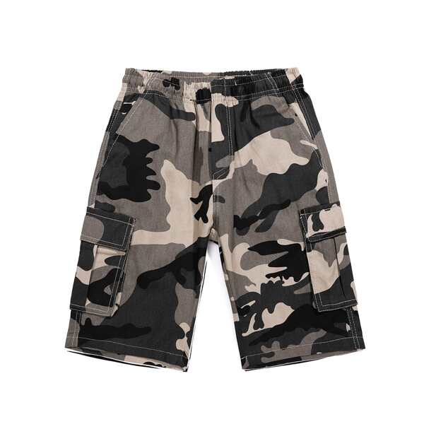 

Boys Camo Print Flap Pocket Shorts, Multicolor