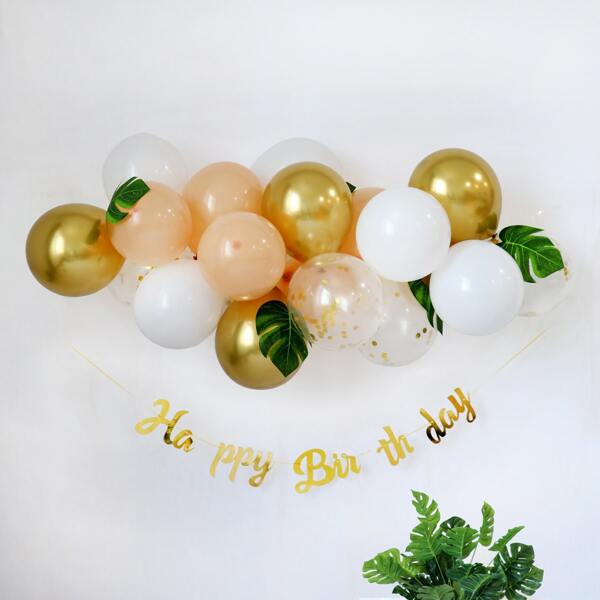 

28pcs Birthday Balloon & Pull Flag Set, Multicolor
