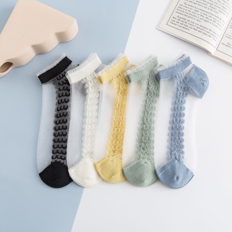 

5pairs Contrast Mesh Ankle Socks, Multicolor