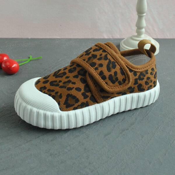 

Toddler Girls Leopard Pattern Velcro Strap Skate Shoes, Coffee brown