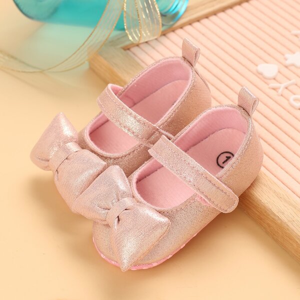 

Baby Girl Bow Decor Metallic Pattern Flats, Pink