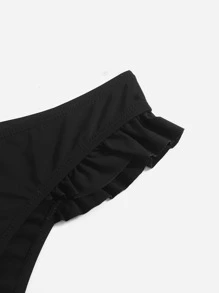 SHEIN Swim Summer Beach Solid Frill Trim Bikini Bottom - Black - View 3