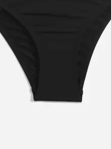 SHEIN Swim Summer Beach Solid Frill Trim Bikini Bottom - Black - View 4