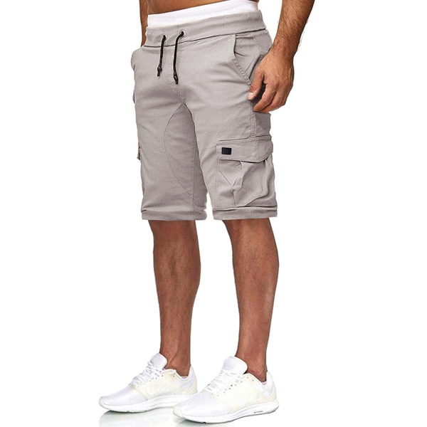 

Men Flap Pocket Drawstring Shorts, Grey