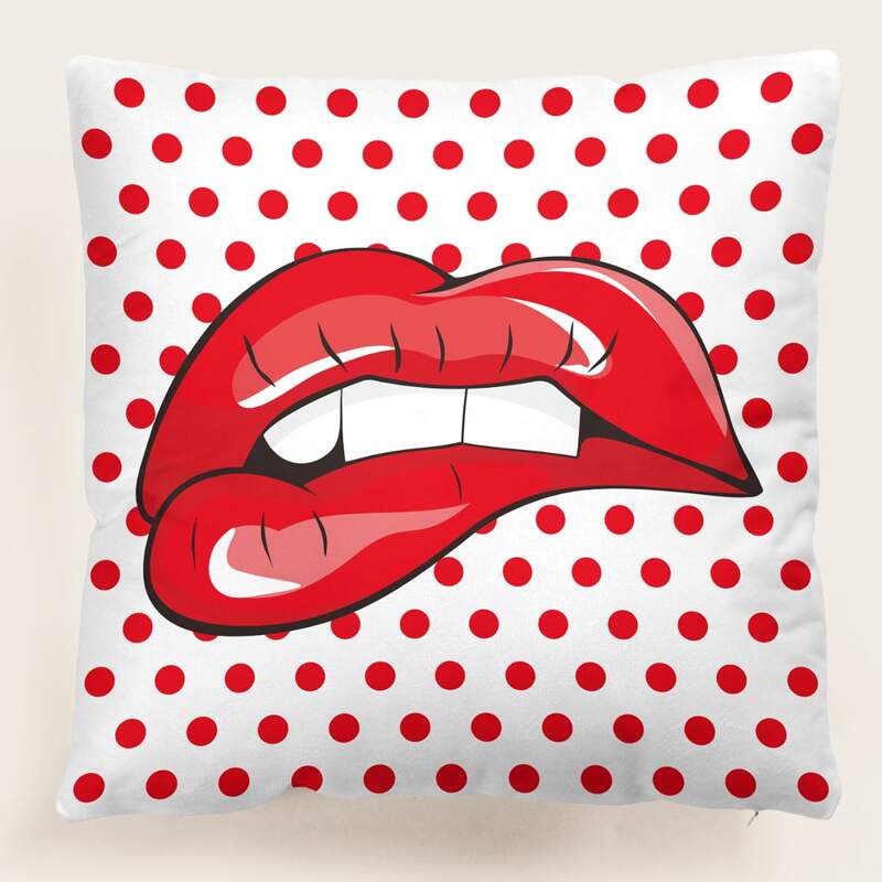 

Lip Print Cushion Cover Without Filler, Red and white