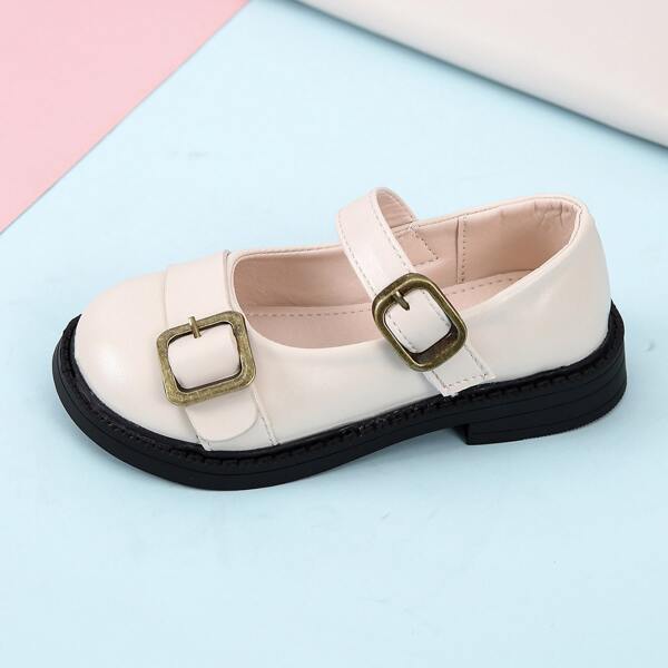 

Baby Girl Minimalist Buckle Detail Mary Janes, Beige
