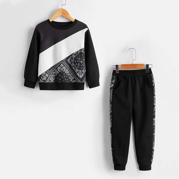 

Toddler Boys Paisley Print Pullover & Sweatpants, Black