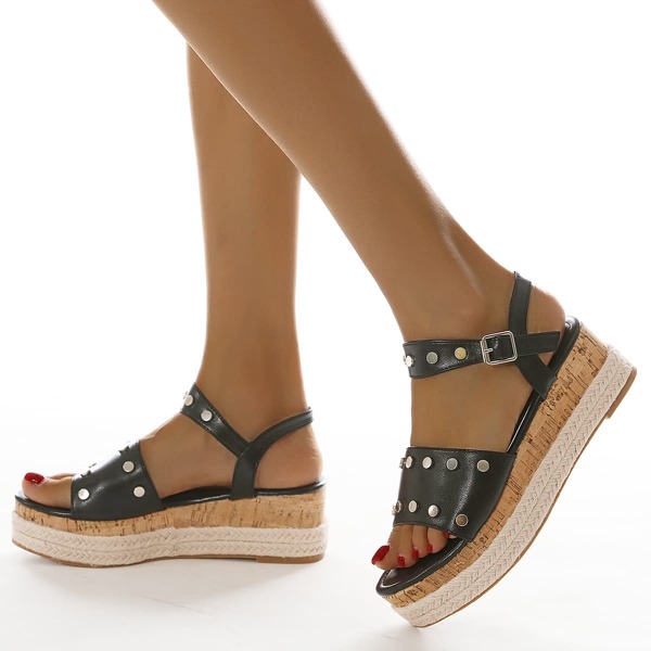 

Studded Decor Flatform Sandals, Black