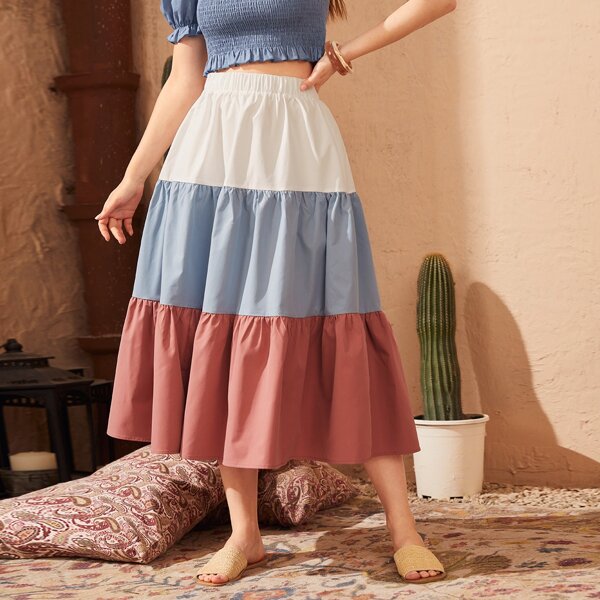 

Colorblock A-line Skirt, Multicolor