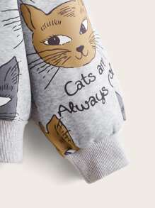 SHEIN Girls Cartoon Cat & Slogan Graphic Drop Shoulder Sweatshirt - Grey - View 4