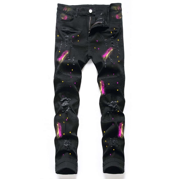 

Guys Splash Print Ripped Jeans, Black