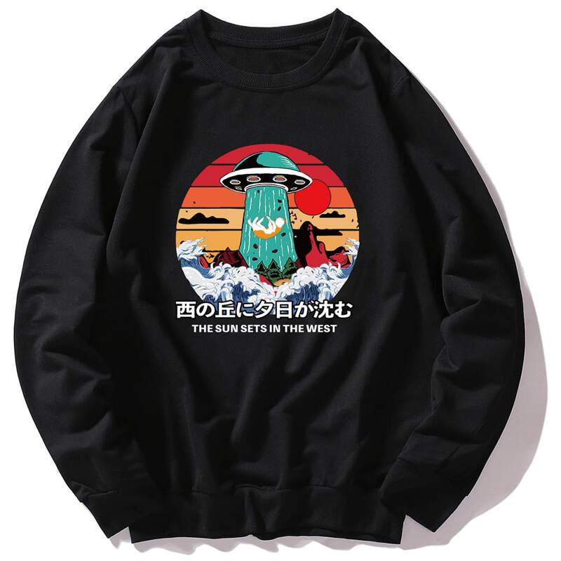 

Guys Japanese & Wave Print Sweatshirt, Black