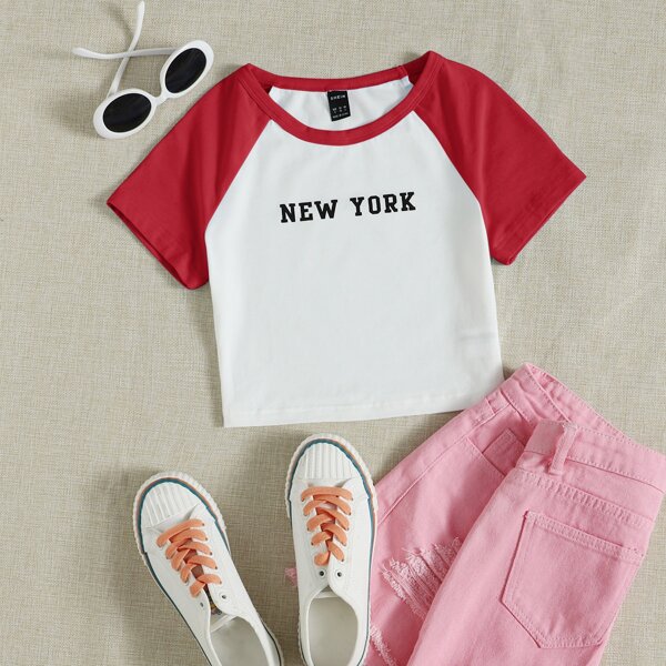 

Raglan Sleeve Letter Graphic Tee, White